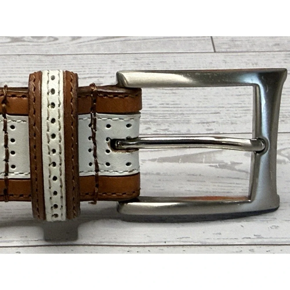 Vintage Brown and Ivory Perforated Leather Belt Men 45